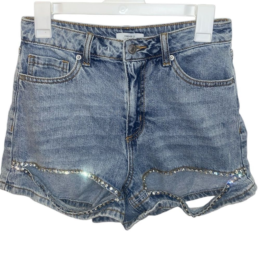 FOREVER 21 Women’s Rhinestone Cutout Denim Jeans